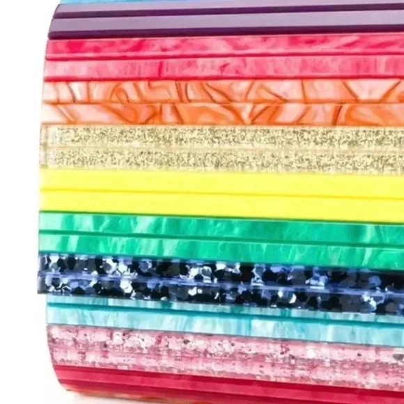 Kurt Geiger London Party Multi Stripe Rainbow Glitter Envelope Clutch RARE - Picture 4 of 13